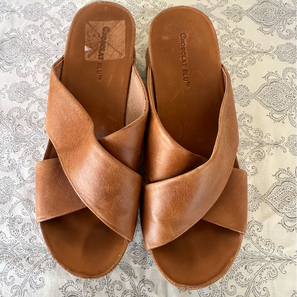 Chocolat Blu Mars Leather Wedges Sandals 7.5 Browm
